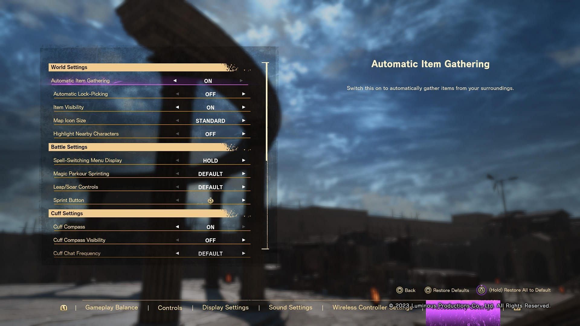 The accessibility options (Image via Square Enix, Luminous Studios)